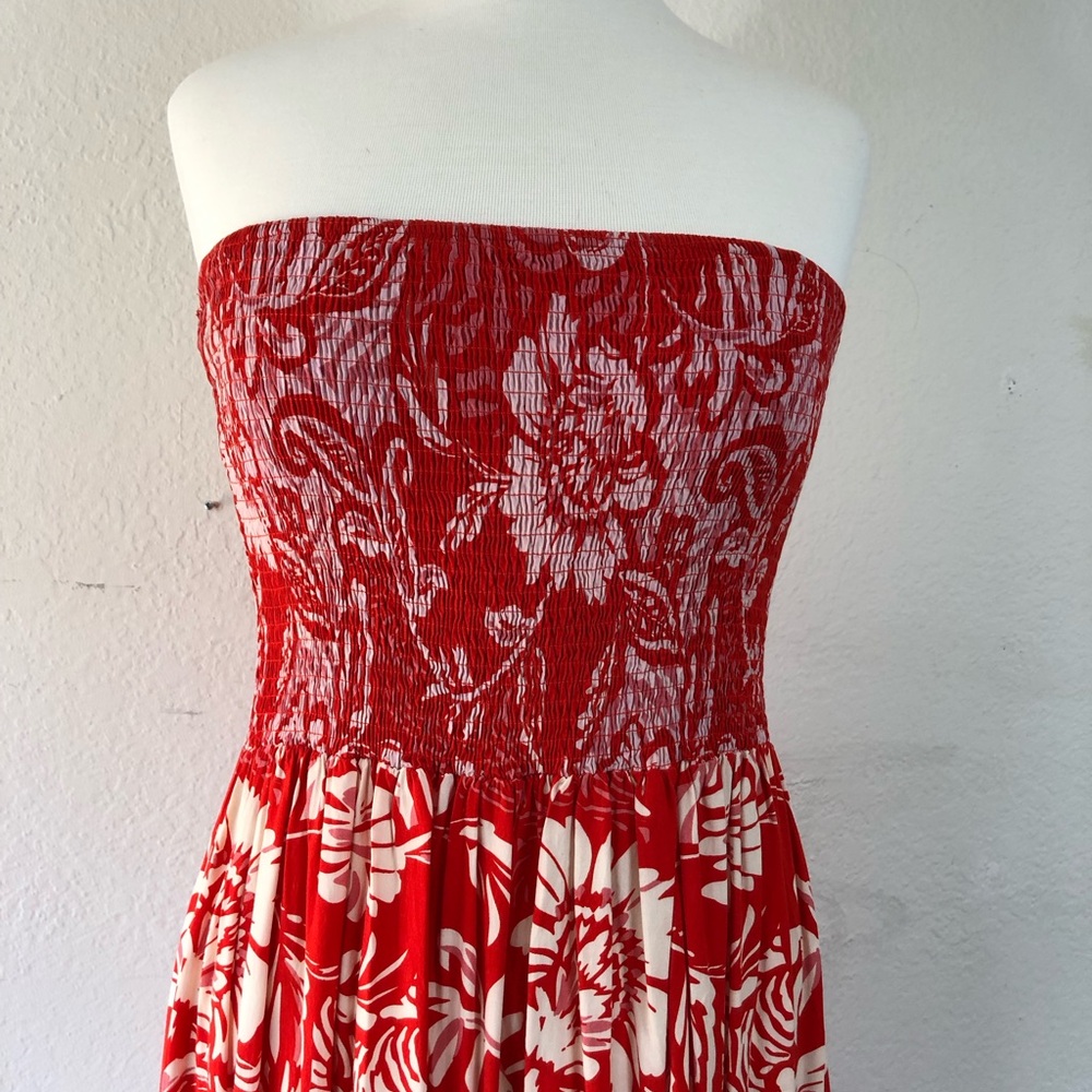 Anthro Abel The Label XL fits SML Floral Strapless Smocked Ruffle Layered Dress - Picture 7 of 8
